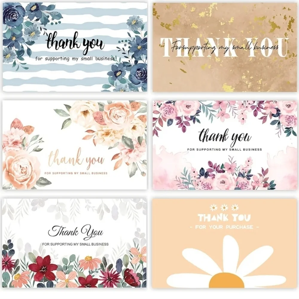 300PCS Thank You For Supporting My Business Floral Cards, 6 Styles - 2